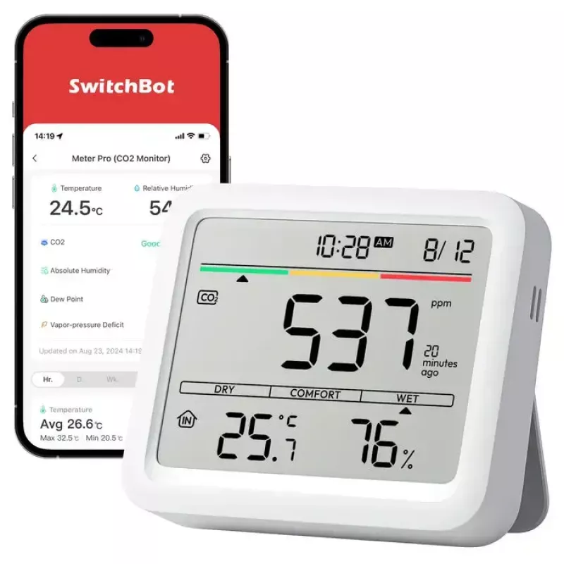 CO2 Monitor Switchbot Meter Pro — CO2, Temperature & Humidity Measurement, LCD, Battery (AA), ABS Housing, 5 V, Temp Range -20–80°C