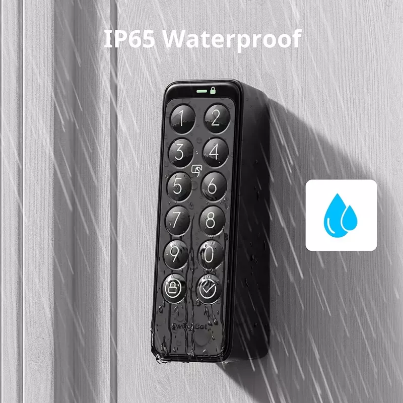 Smart door lock SwitchBot Keypad Touch — code and fingerprint access, black, CR123A batteries, wireless, 38×36×112 mm