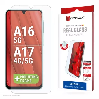 Displex Screen Protector (10H) for Samsung Galaxy A17 (4G/5G)/A16, Eco Mounting Frame, scratch resistant