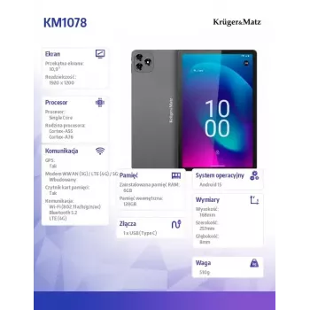 Tablet Kruger & Matz KM1078S 10.1 inch Display 4G LTE Quad-Core 2GB RAM 32GB Storage Android