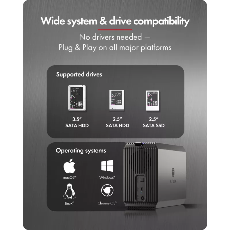 ICY BOX IB-RD3720-CU3 HDD/SSD enclosure Black 2.5/3.5 inch