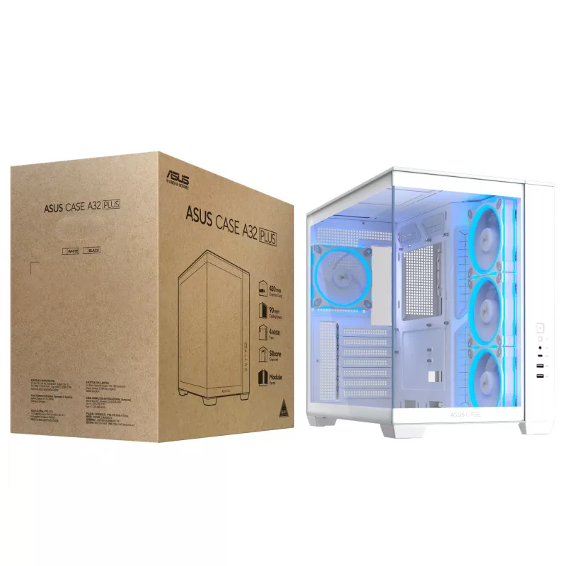 PC case ASUS A32 PLUS/WT/TG/ARGB Mid Tower, white, ATX, tempered glass, ARGB, USB-C, supports up to 420 mm GPU