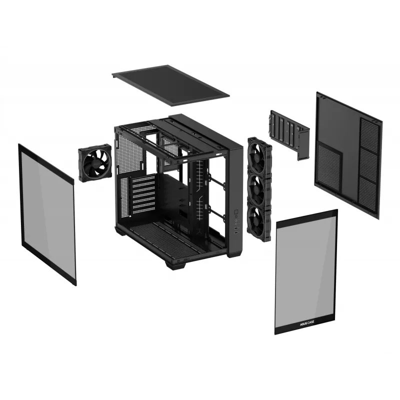 PC case ASUS A32 PLUS ATX, black — tempered glass, RGB fans, USB-C, supports ATX/Micro-ATX/Mini-ITX