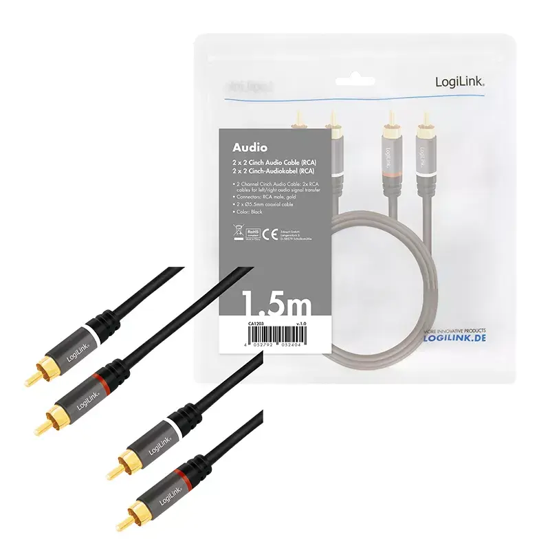 Audio Cable LogiLink CA1203 1.5m 2xRCA Black