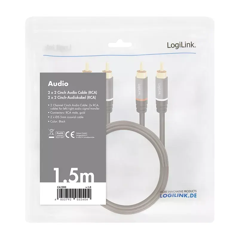 Audio Cable LogiLink CA1203 1.5m 2xRCA Black