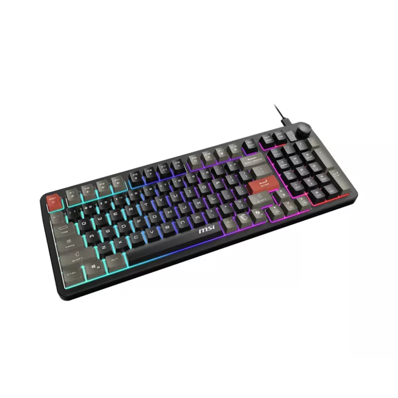 Keyboard MSI Forge GK110 — Full-size (100%), USB wired, QWERTY US English, Membrane, RGB backlight, 97 keys, Black