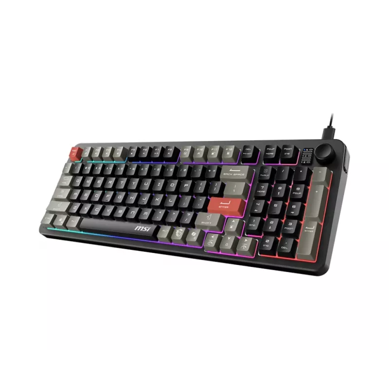 Keyboard MSI Forge GK110 — Full-size (100%), USB wired, QWERTY US English, Membrane, RGB backlight, 97 keys, Black