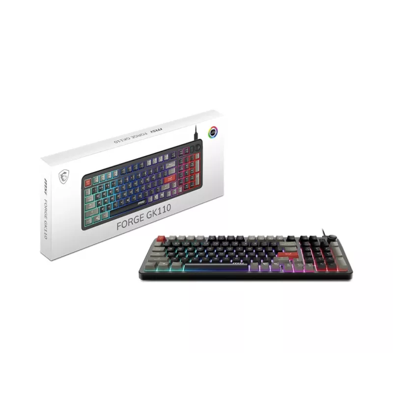 Keyboard MSI Forge GK110 — Full-size (100%), USB wired, QWERTY US English, Membrane, RGB backlight, 97 keys, Black