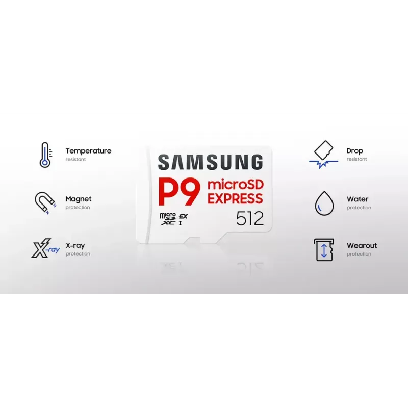 microSDXC memory card Samsung P9 Express 256 GB — UHS-I, read 800 MB/s, V30, U1, durable