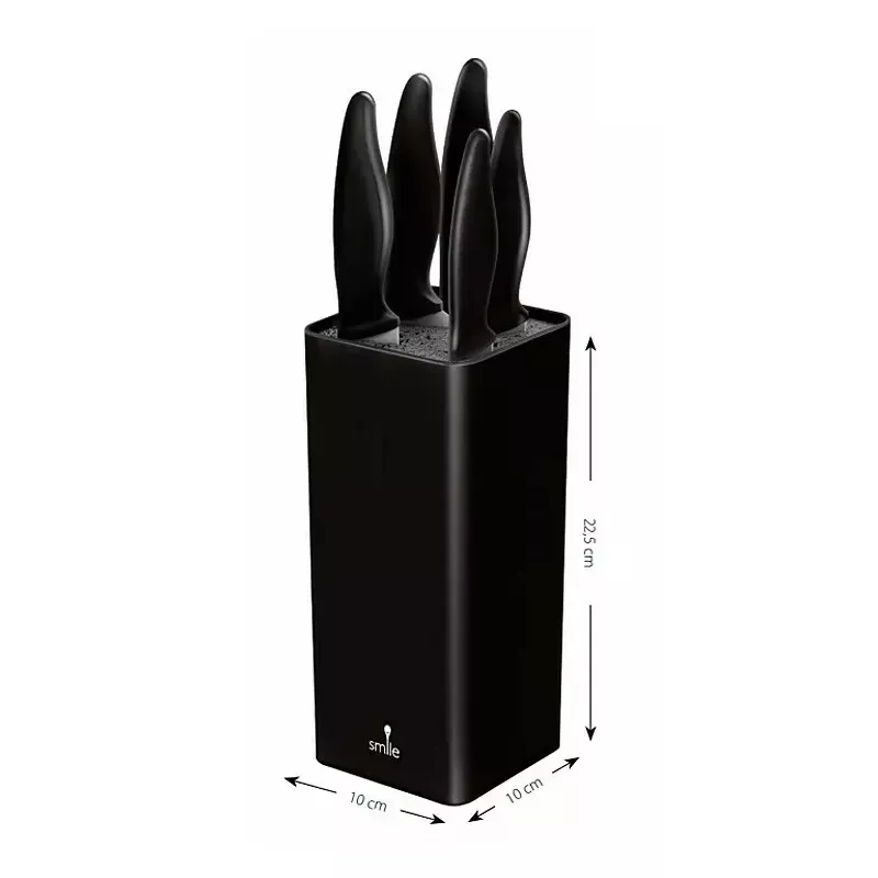 Kitchen knife set Smile SNS-6 — 6-piece black block, 5 knives with non-stick black blades, soft-touch black plastic handles