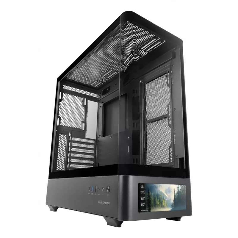 PC Case TACENS Mars Gaming MCLCDPRO Midi Tower — Black, IPS 7.2 inch Display, Bottom PSU, ATX/Micro‑ATX/Mini‑ITX support