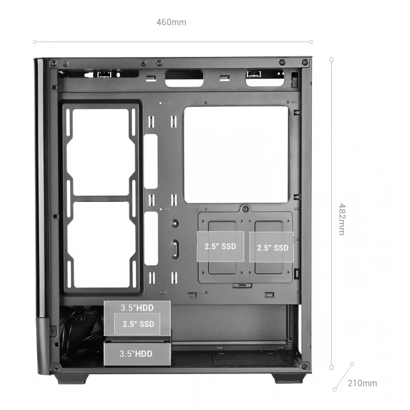 PC Case TACENS Mars Gaming MCLCDPRO Midi Tower — Black, IPS 7.2 inch Display, Bottom PSU, ATX/Micro‑ATX/Mini‑ITX support
