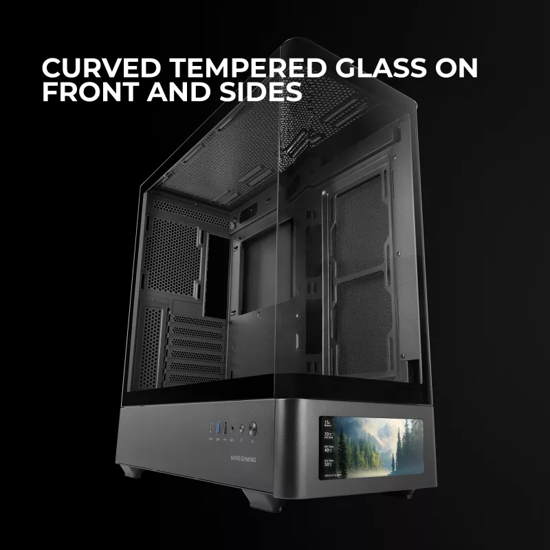 PC Case TACENS Mars Gaming MCLCDPRO Midi Tower — Black, IPS 7.2 inch Display, Bottom PSU, ATX/Micro‑ATX/Mini‑ITX support