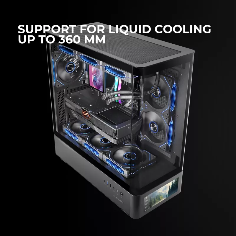 PC Case TACENS Mars Gaming MCLCDPRO Midi Tower — Black, IPS 7.2 inch Display, Bottom PSU, ATX/Micro‑ATX/Mini‑ITX support