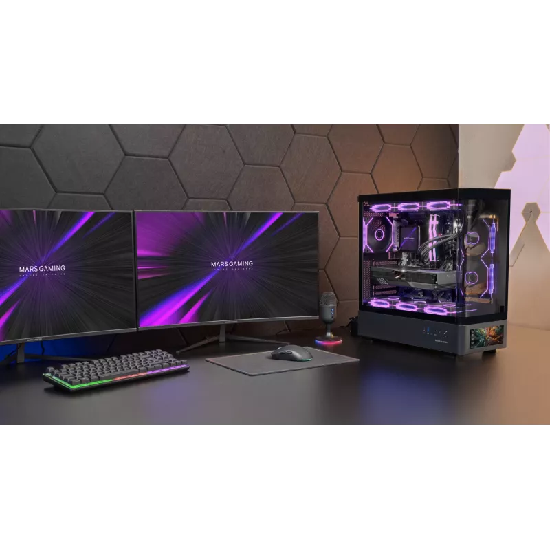 PC Case TACENS Mars Gaming MCLCDPRO Midi Tower — Black, IPS 7.2 inch Display, Bottom PSU, ATX/Micro‑ATX/Mini‑ITX support