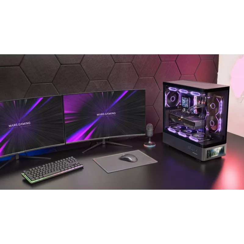 PC Case TACENS Mars Gaming MCLCDPRO Midi Tower — Black, IPS 7.2 inch Display, Bottom PSU, ATX/Micro‑ATX/Mini‑ITX support