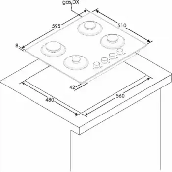 Candy CVW6BB hob Black Built-in 59.5 cm Gas 4 zone(s)
