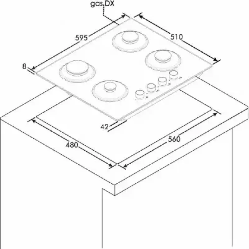 Candy CVW6BB hob Black Built-in 59.5 cm Gas 4 zone(s)