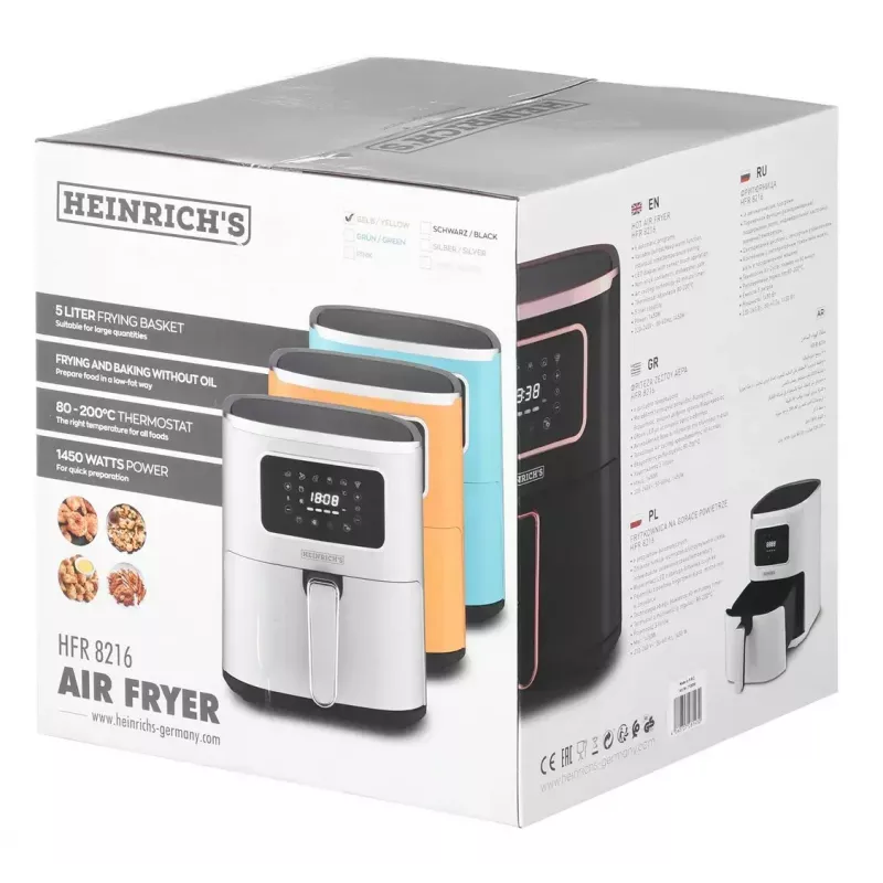 Hot air fryer HEINRICH'S HFR 8216, 5.0 l capacity, 1450 W, yellow