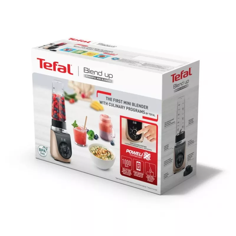 Tabletop blender Tefal Blend Up BL190AF0 — 0.85 L bowl, 1000 W, 6-blade Powelix, pulse, ice-crush (Transparent/Black/Beige)