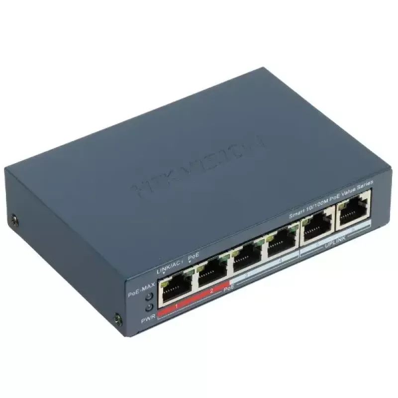 Network switch Hikvision DS-3E1106P-EI — 6-port PoE Ethernet switch, unmanaged, 10/100 Mbps