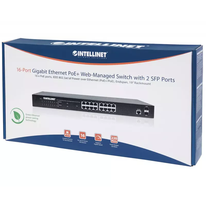 Managed Switch Intellinet 16-Port Gigabit Ethernet PoE+