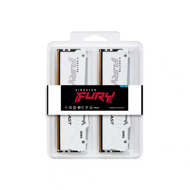 Kingston Technology FURY Beast 32GB 5600MT/s DDR5 CL40 DIMM (Kit of 2) White RGB XMP