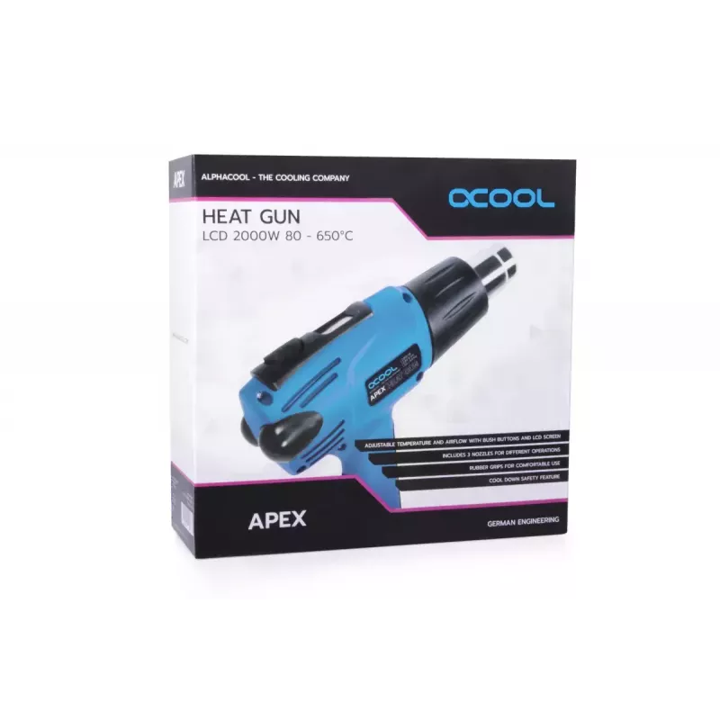 Hot air gun Alphacool 10178 650 °C 2000 W Black Blue
