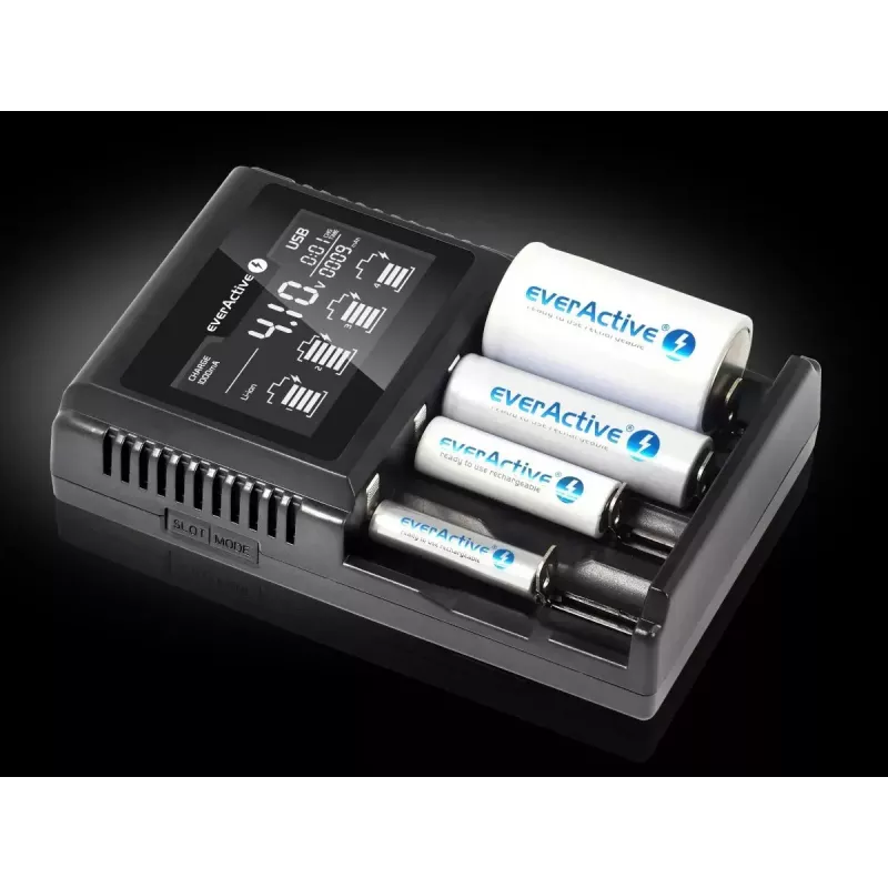Battery charger everActive UC-4000 for AA/AAA household batteries, 4-slot, 100–240V, black