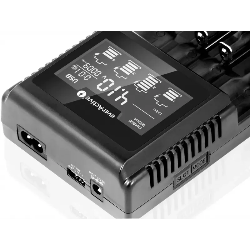 Battery charger everActive UC-4000 for AA/AAA household batteries, 4-slot, 100–240V, black
