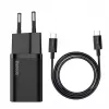 Indoor Charger Baseus TZCCSUP-L01, USB-C 1 port, 18W, 100–240V AC, 1 m cable, Black