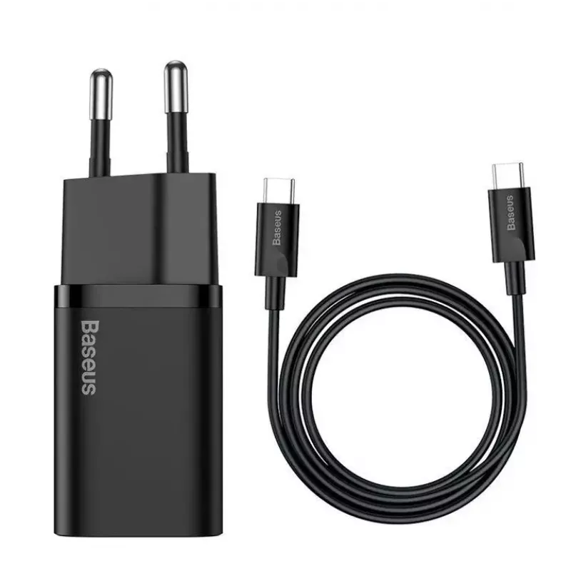 Indoor Charger Baseus TZCCSUP-L01, USB-C 1 port, 18W, 100–240V AC, 1 m cable, Black