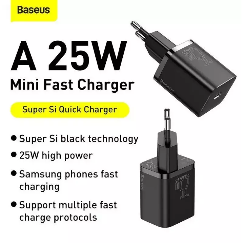 Indoor Charger Baseus TZCCSUP-L01, USB-C 1 port, 18W, 100–240V AC, 1 m cable, Black