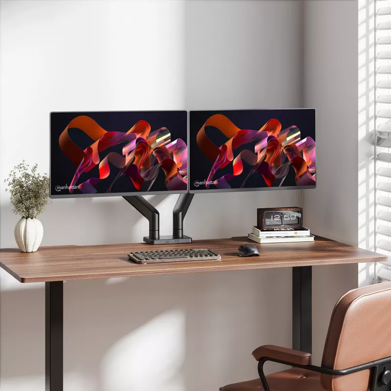 Manhattan TV & Monitor Mount Desk Full Motion Spring 2 screens 13-45 Black
