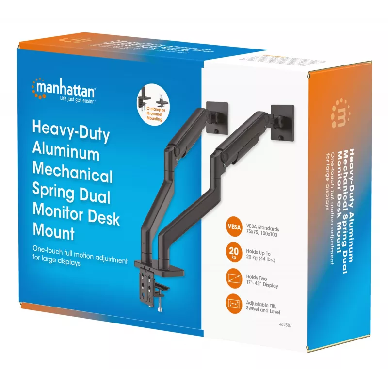 Manhattan TV & Monitor Mount Desk Full Motion Spring 2 screens 13-45 Black