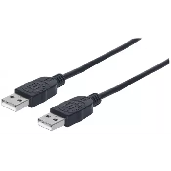 Manhattan USB-A to USB-A Cable, 1m, Male to Male, 480 Mbps (USB 2.0), Hi-Speed USB, Black, Lifetime Warranty, equivalent to USB2AA1M.