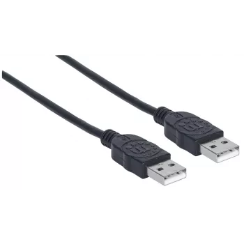 Manhattan USB-A to USB-A Cable, 1m, Male to Male, 480 Mbps (USB 2.0), Hi-Speed USB, Black, Lifetime Warranty, equivalent to USB2AA1M.