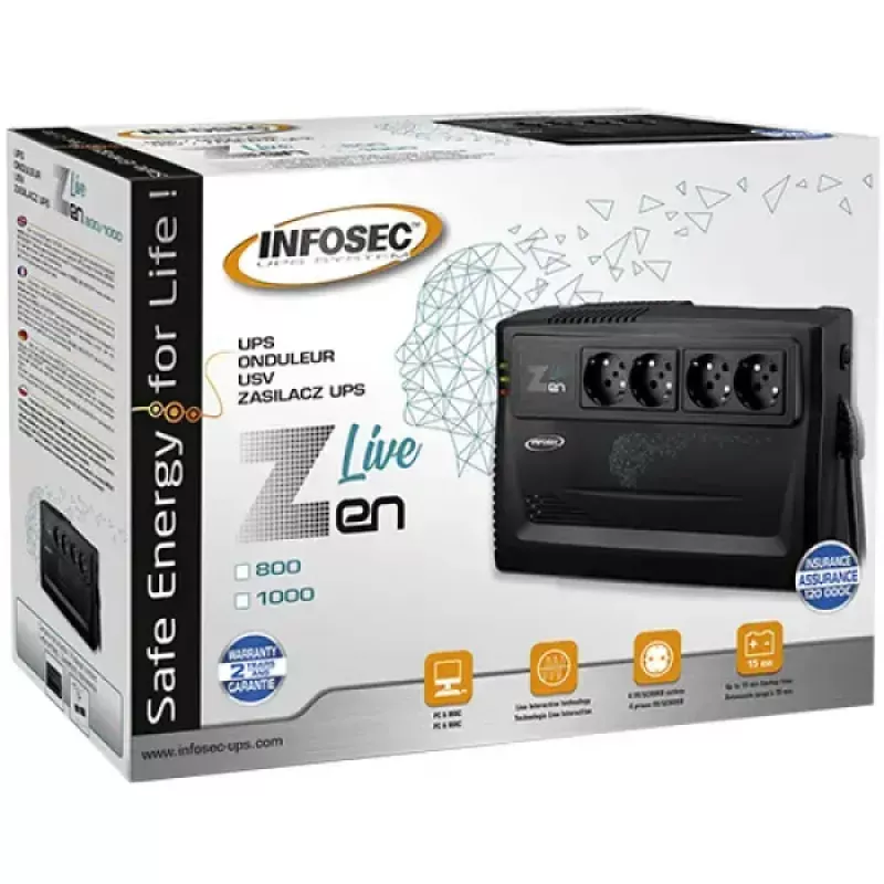 Uninterruptible power supply Infosec Zen Live 800 Line-Interactive 0.8 kVA (480 W) 4 AC outlets, 12 V 7 Ah battery