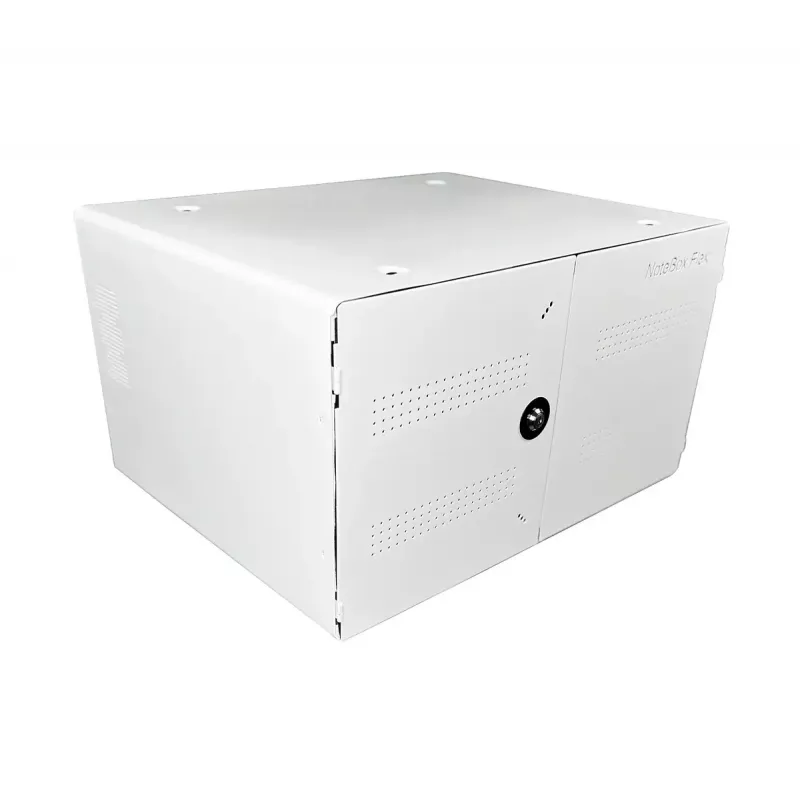 Portable device management cabinet LEBA NoteBox 16 with key lock, USB-C ports, 12 W per device, USB 2.0, wall or table mounting, white