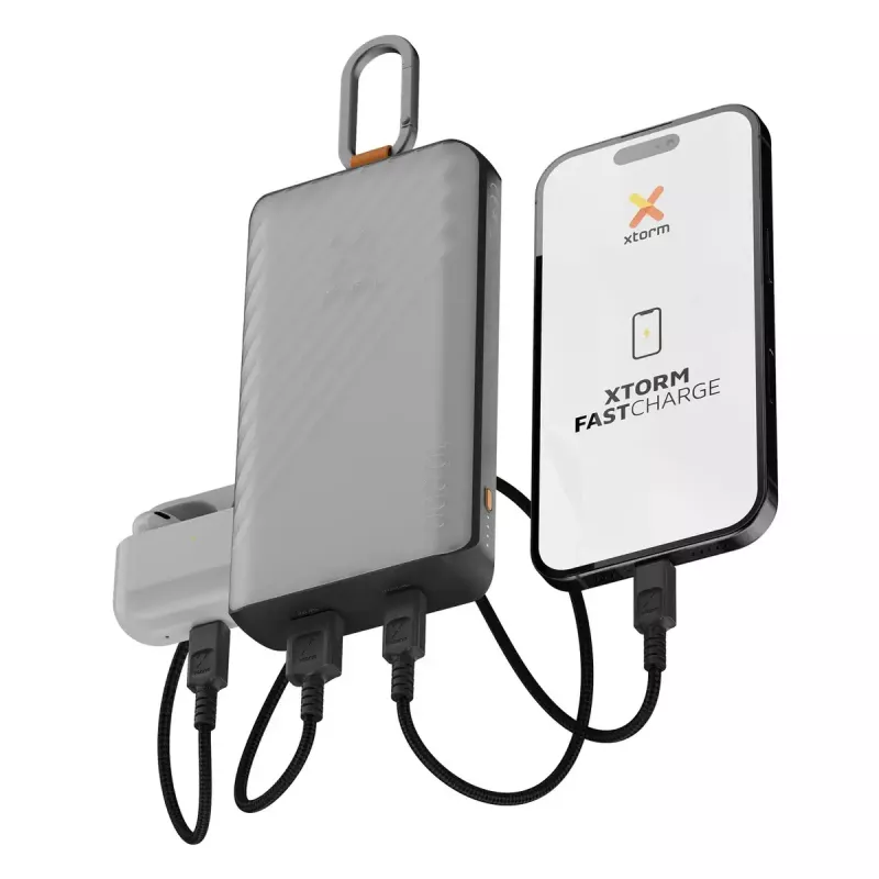 Power bank Xtorm XG2S101 — 10000 mAh LiPo, 30 W, USB‑C + USB‑A, Grey/Black/Orange