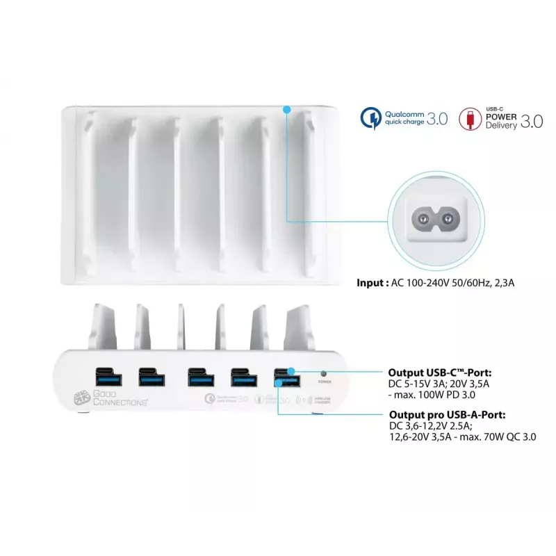 Freestanding Charging Station Alcasa PCA-D006W White 110W 100-240V