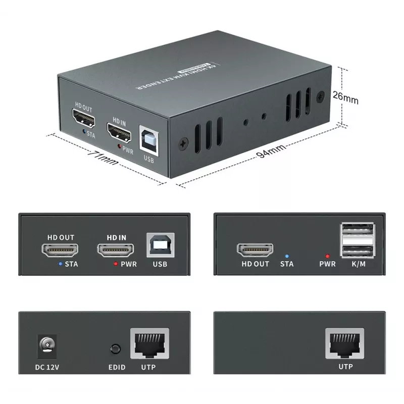 AV extender (transmitter & receiver) LEVELONE HVE-8111, 3840x2160, Cat6, USB-A/USB-B, DC 12V (2 pcs)