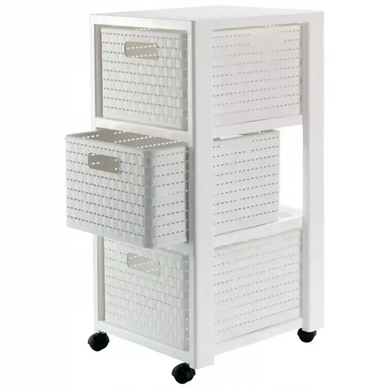 Shelf rotho Country plastic storage shelf 3-drawer, white, 71.2×32.5×37.5 cm, technopolymer, wheels