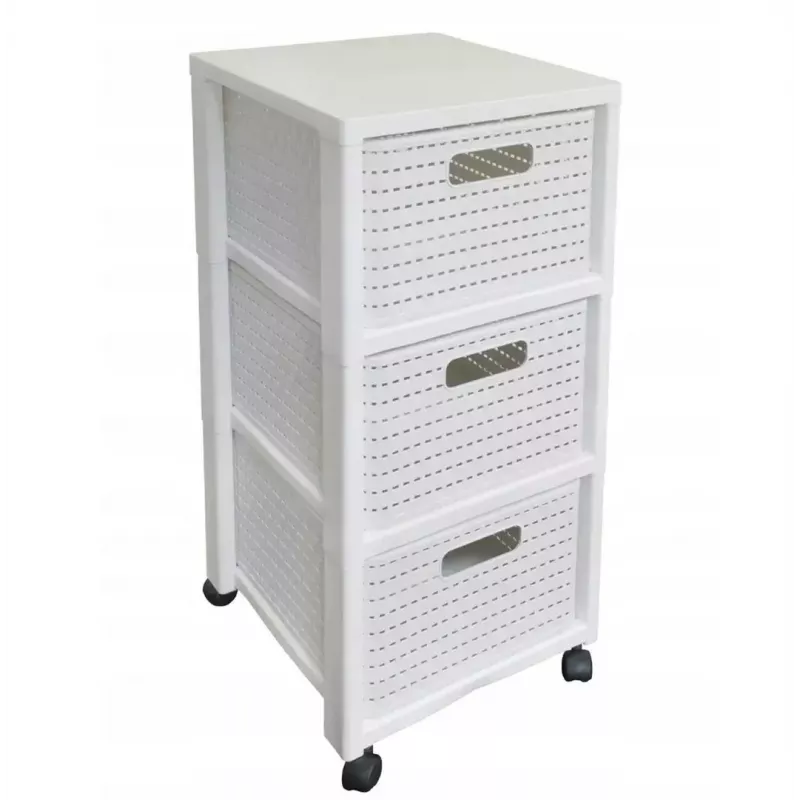 Shelf rotho Country plastic storage shelf 3-drawer, white, 71.2×32.5×37.5 cm, technopolymer, wheels