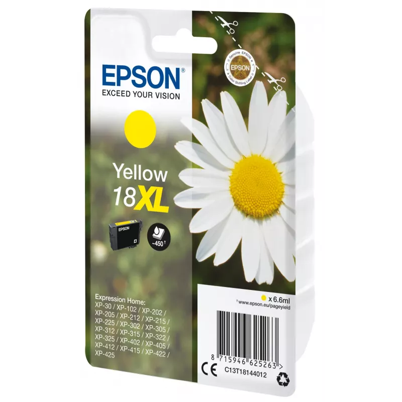 Cartridge Epson 18XL Yellow 450 pages Blæk C13T18144012