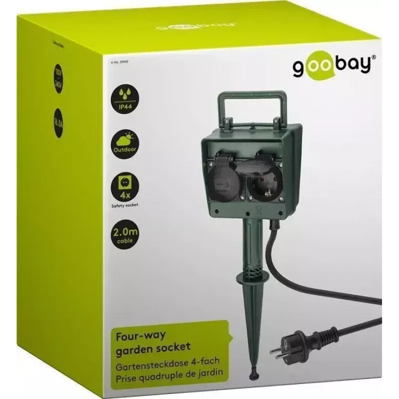 Power Extension Goobay 55943 2m 2 AC Outlets Outdoor Black Green