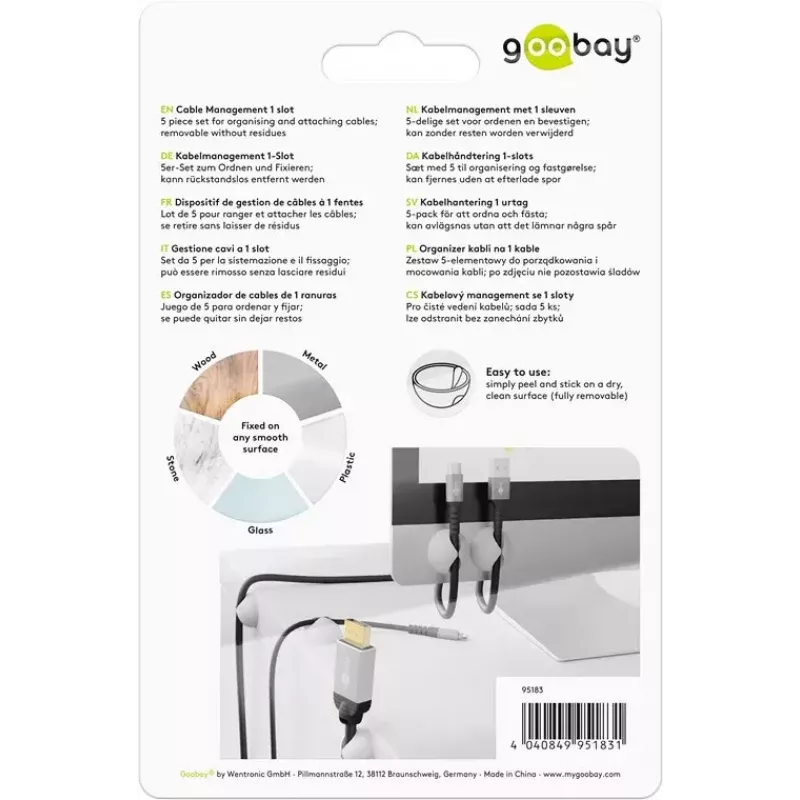 Cable holder Goobay 95183 White 5 pcs Universal