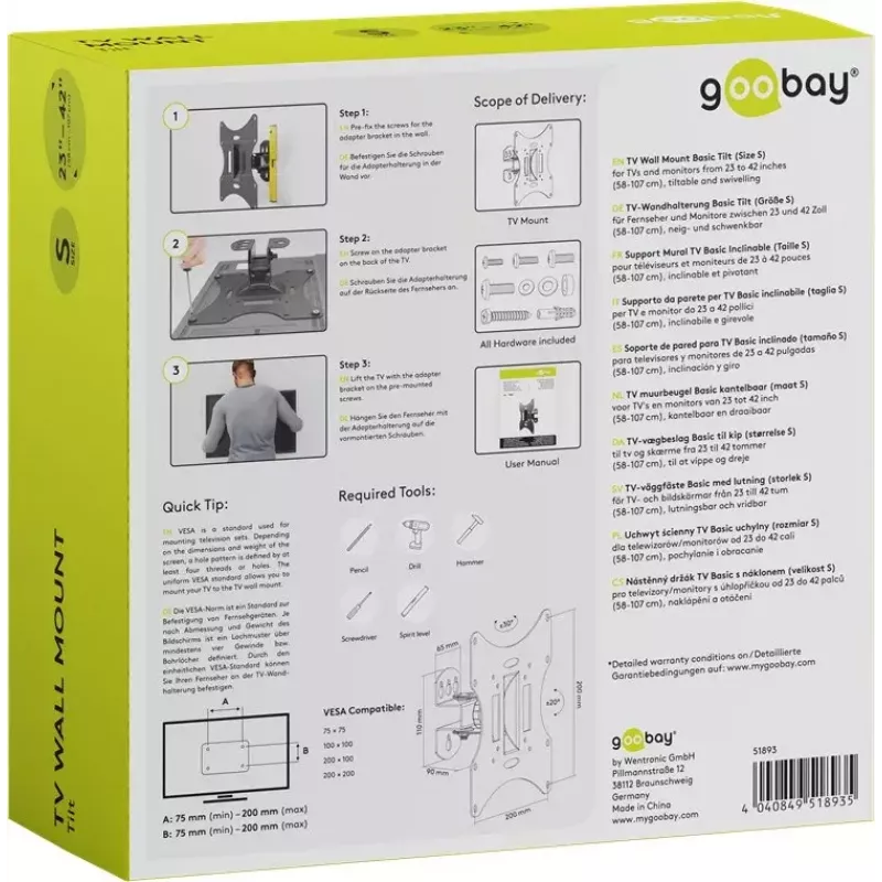 TV Wall Mount Basic Tilt Goobay 51893