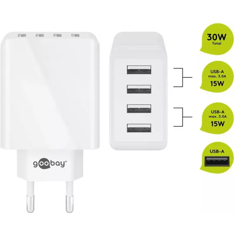 Indoor Charger Wentronic 44962 Universal White 4 USB Ports 5V