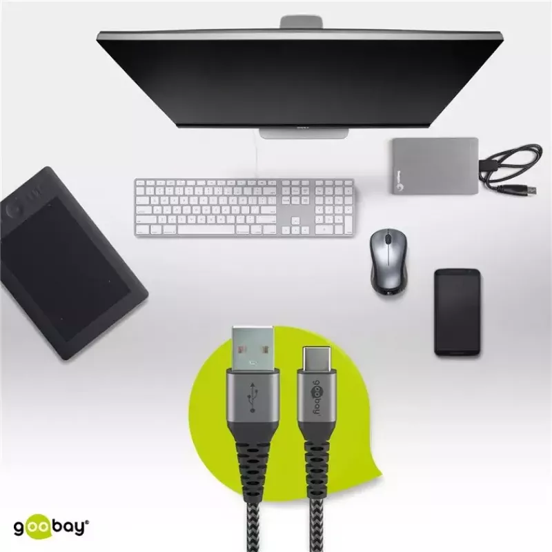 USB Cable Wentronic 49295 USB 2.0 0.5m USB C USB A Black Grey